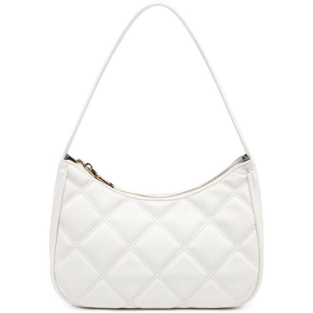 Women’s White Lg Cute Hobo Tote Handbag Mini Clutch Purse with Zipper Closure